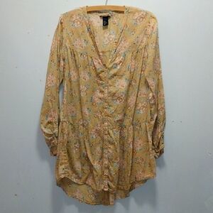 H&M Button Down Tan Floral Blouse Size 12